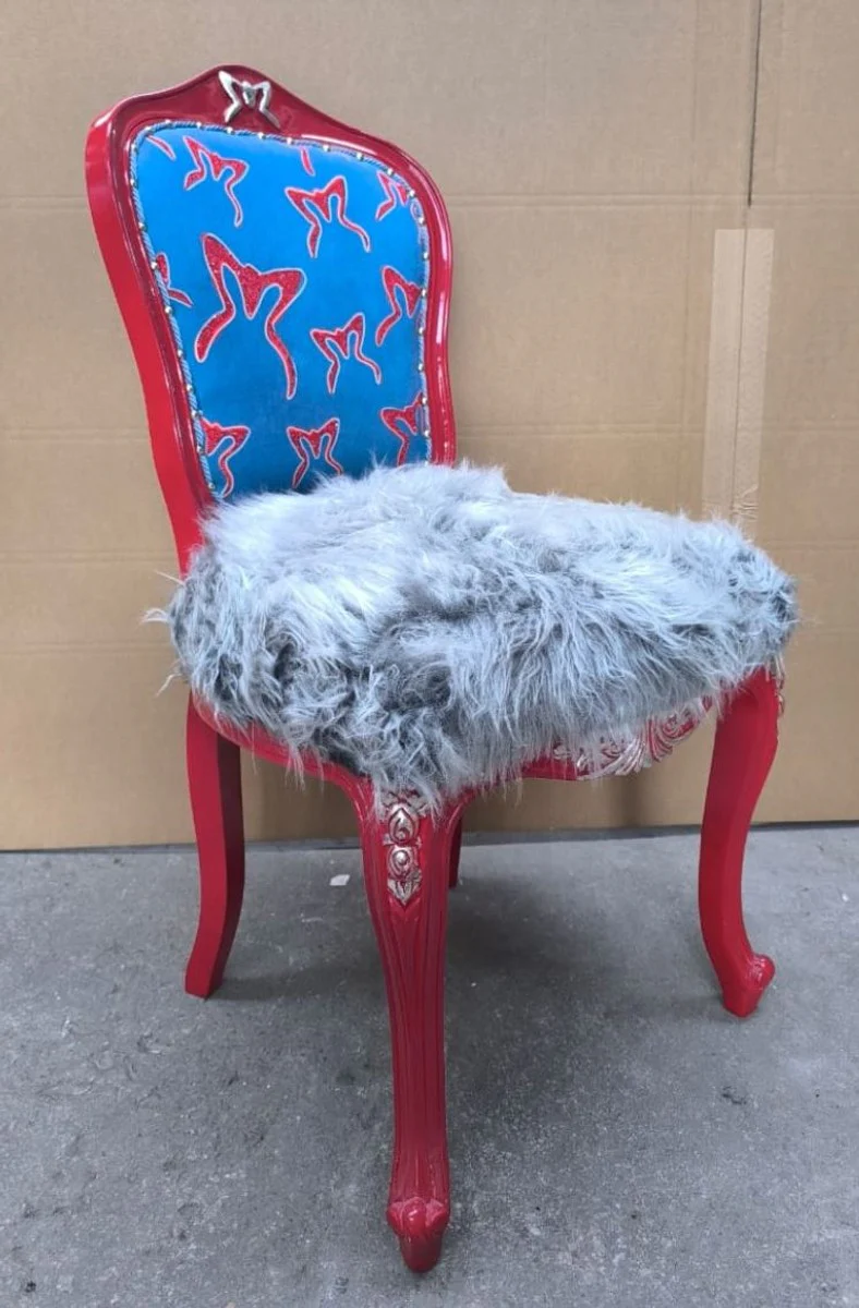 Luxus Barock Esszimmer Stuhl Grau / Blau / Rot / Silber - Barock Möbel