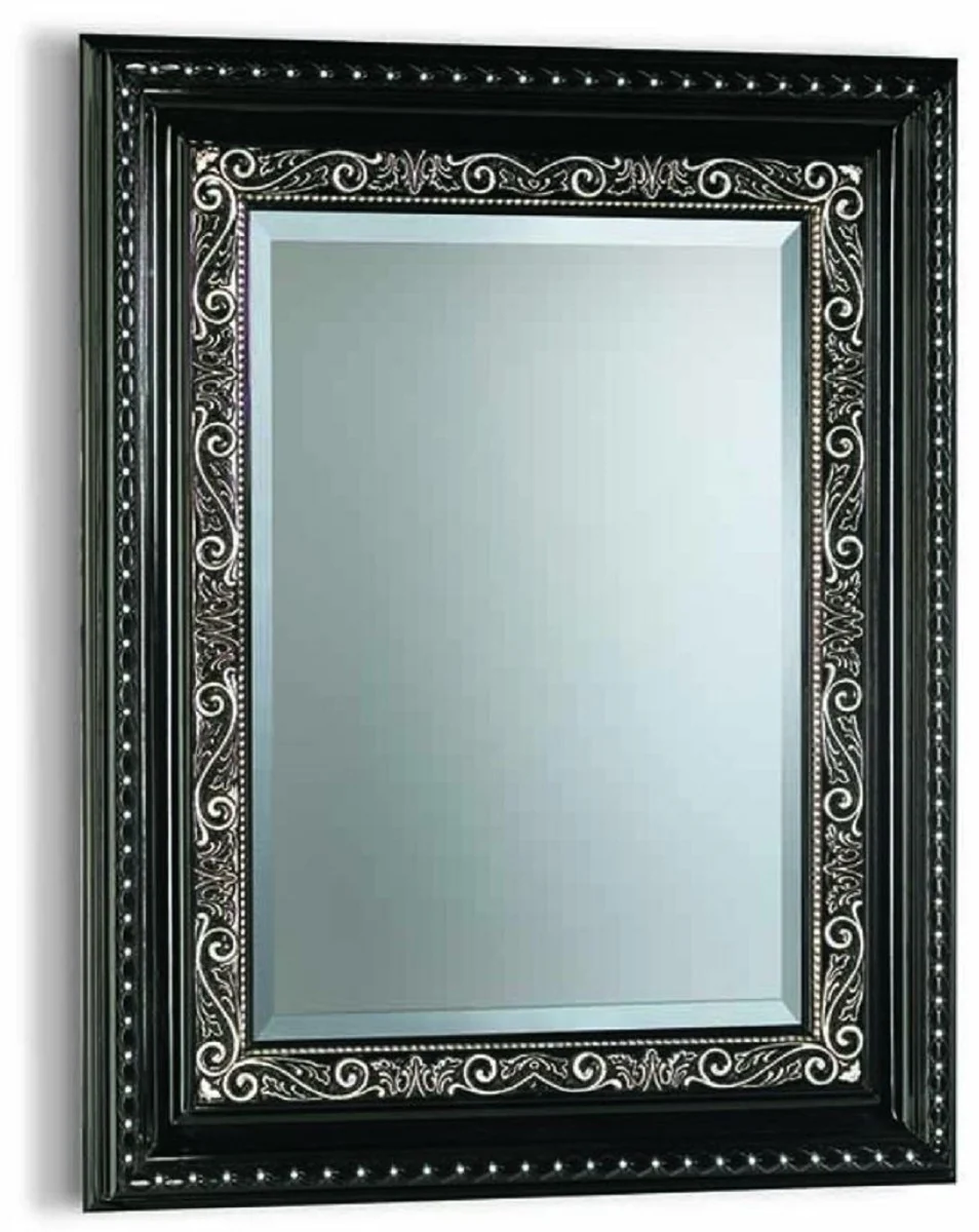 Luxus Barock Spiegel mit Kristallglas Schwarz / Silber H. 140 cm - Made in Italy