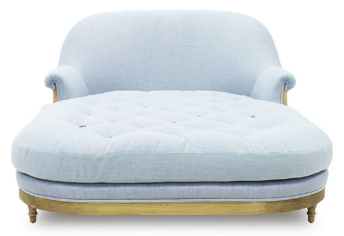 Luxus Chaiselongue Hellblau / Braun 140 x 185 x H. 91 cm - Wohnzimmer Liegesessel - Recamiere - Wohnzimmer Möbel - Luxus Möbel - Luxus Kollektion