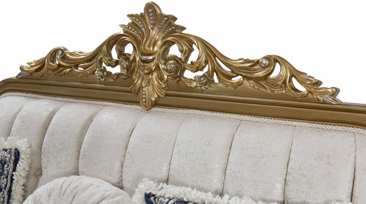 Luxus Barock Sofa Blau / Weiß / Gold 234 x 93 x H. 124 cm - Wohnzimmer Möbel im Barockstil - Edel & Prunkvoll