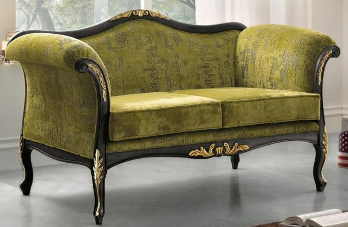 Luxus Barock Wohnzimmer Sofa Grün / Schwarz / Gold 165 x 82 x H. 96 cm - Edle Barockstil Wohnzimmer Möbel