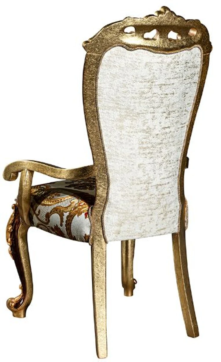 Luxus Barock Esszimmer Stuhl Set mit Armlehnen und elegantem Muster 57 x 54 x H. 115 cm - Edles Küchen Stühle 6er Set im Barockstil - Barock Esszimmer Möbel