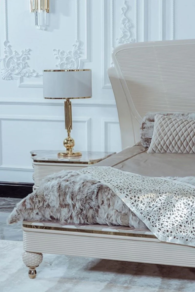Luxus Art Deco Schlafzimmer Set Beige / Grau / Gold - 1 Doppelbett mit Kopfteil & 2 Nachttische - Art Deco Schlafzimmer & Hotel Möbel - Luxus Kollektion