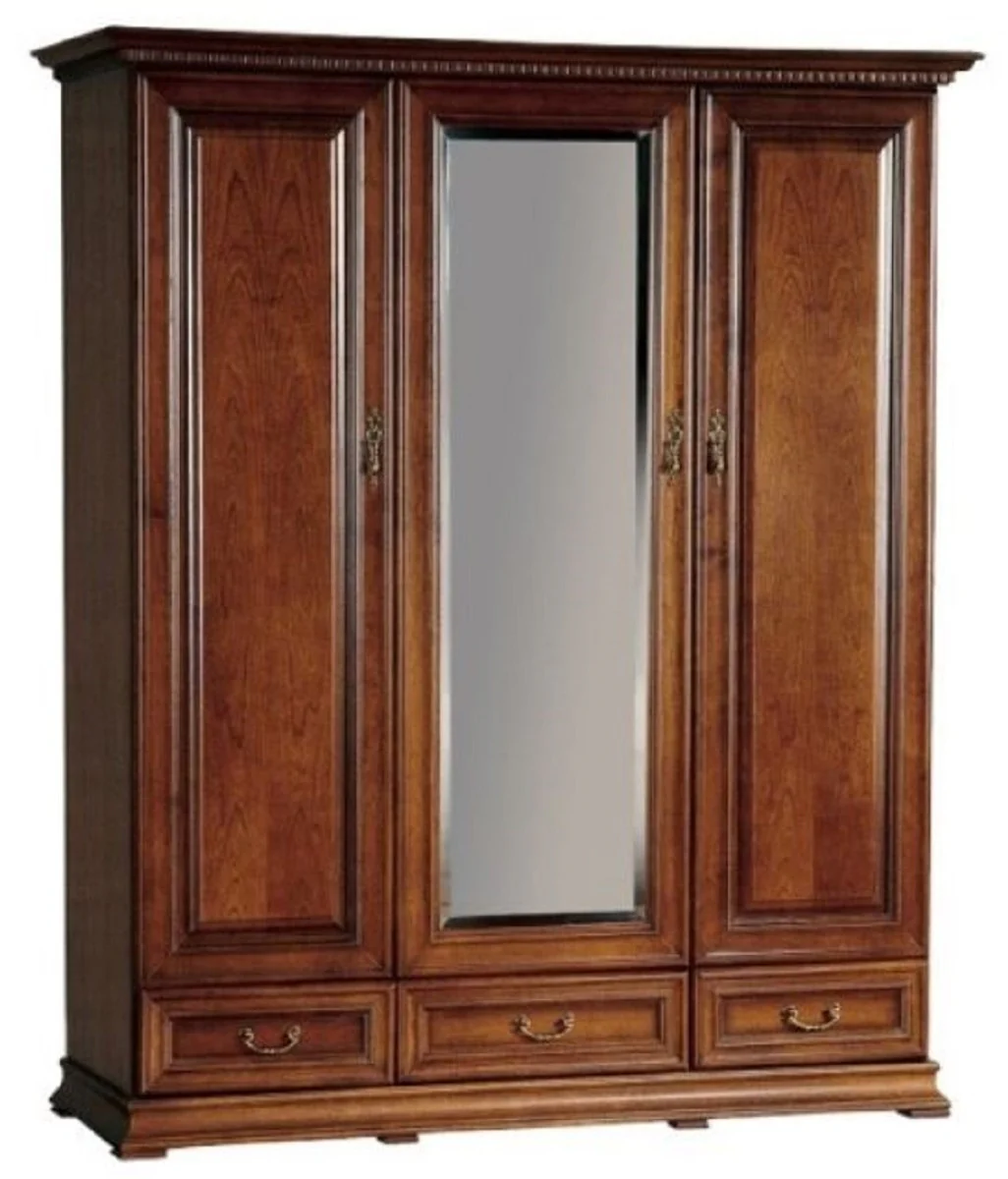 Luxus Schlafzimmerschrank Braun 172,2 x 60,5 x H. 207,9 cm - Verspiegelter Massivholz Kleiderschrank mit 3 Türen und 3 Schubladen - Luxus Massivholz Schlafzimmer Möbel
