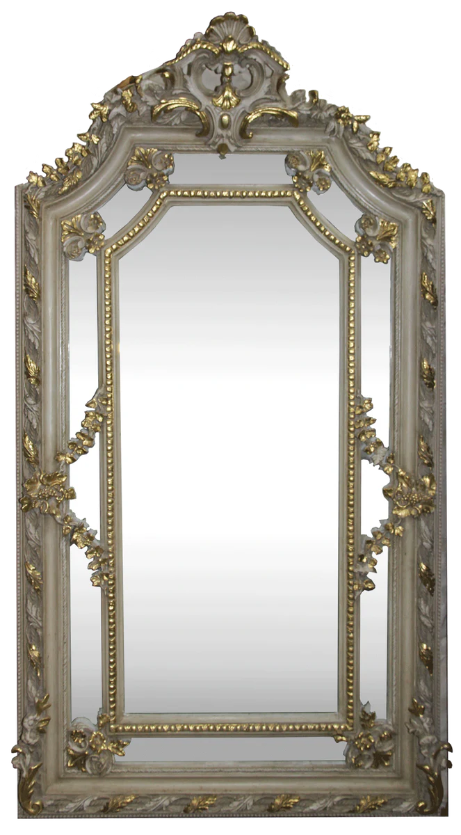 Barock Wandspiegel Creme Antik Stil / Gold 115 x H. 215 cm - Prunkvoller Barock Spiegel mit wunderschönen Verzierungen - Möbel im Barockstil