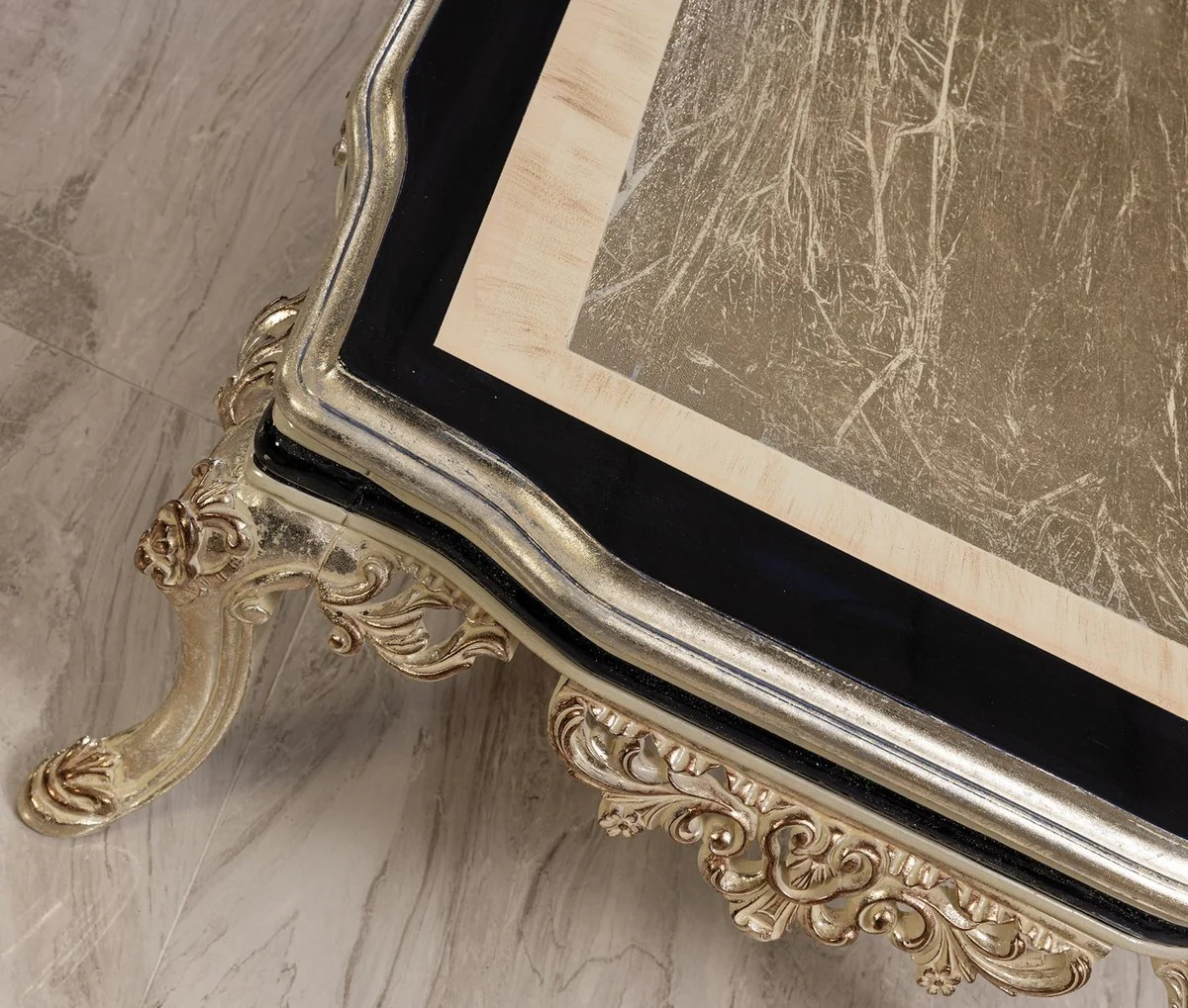 Luxus Barock Couchtisch Antik Gold / Creme / Schwarz - Rechteckiger Barockstil Wohnzimmertisch - Barockstil Wohnzimmer Möbel - Barock Möbel - Luxus Möbel im Barockstil