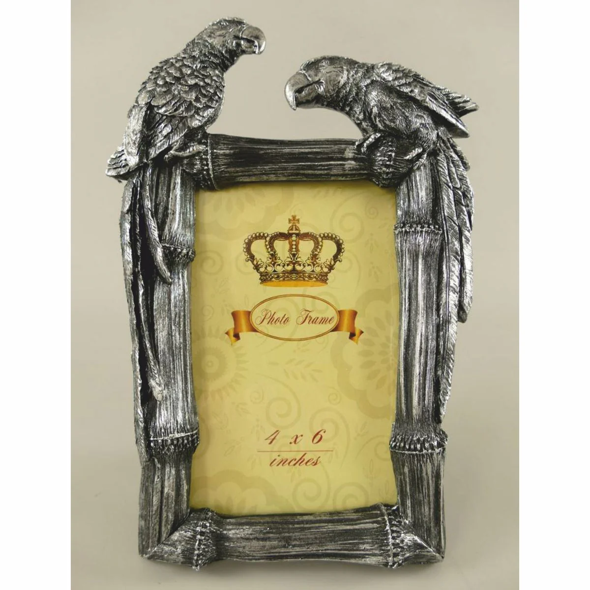 Barock Bilderrahmen Papageien Antik Silber H. 23 cm - Barockstil Deko Accessoires