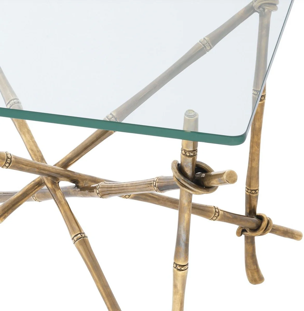 Luxus Beistelltisch Vintage Messingfarben 55 x 55 x H. 49,5 cm - Messing Tisch mit Glasplatte - Luxus Möbel