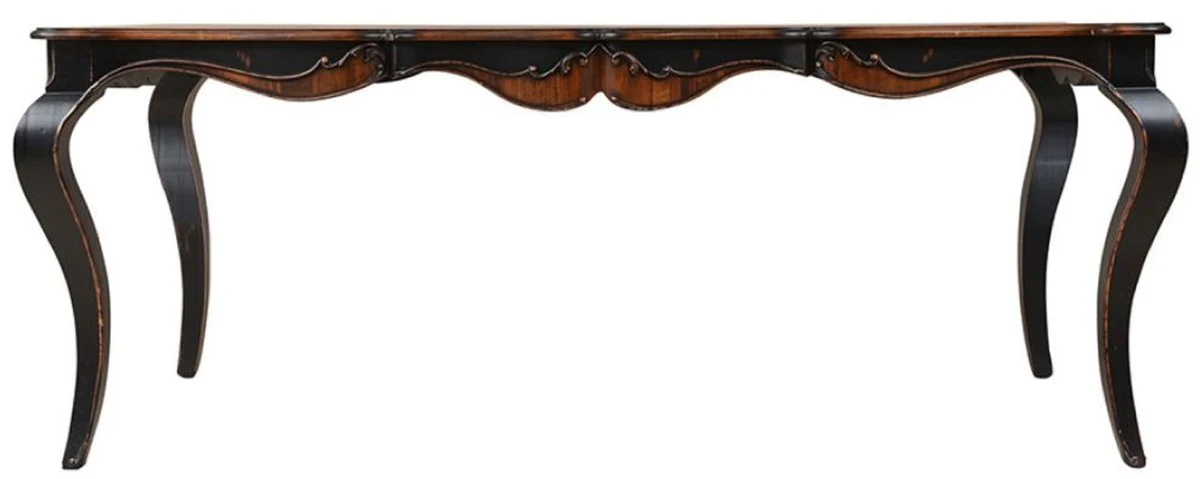 Luxus Barock Esstisch Braun / Antik Schwarz 202,5 x 102 x H. 78,5 cm - Massivholz Esszimmertisch - Luxus Esszimmer Möbel im Barockstil - Barock Möbel - Barock Einrichtung