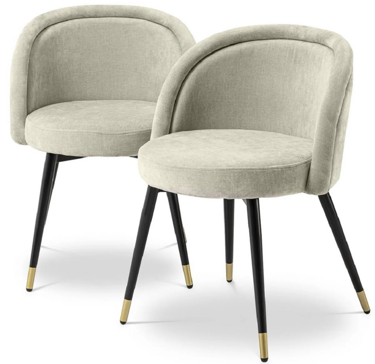 Luxus Esszimmerstuhl Set Sandfarben / Schwarz / Messing 57,5 x 58 x H. 77 cm - Edle Esszimmerstühle - Luxus Esszimmer Möbel