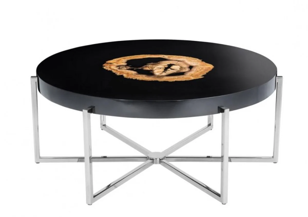 Luxus Couchtisch Kaffeetisch Hohlstahl Nickel Finish 91 x H 39 cm - Luxus Collection