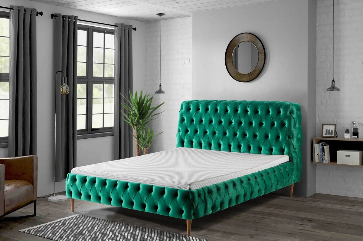 Luxus Chesterfield Doppelbett Grün / Braun - Verschiedene Größen - Modernes Bett mit Matratze - Schlafzimmer Möbel