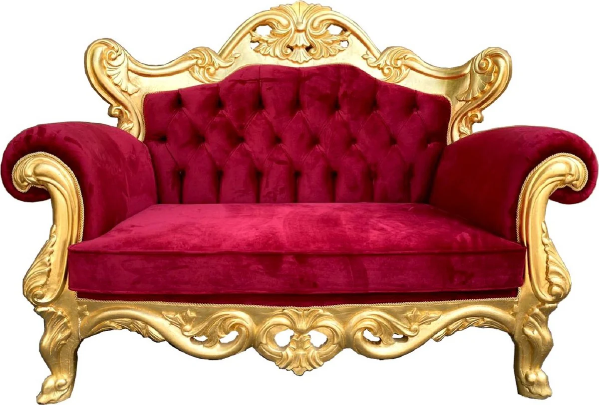 Luxus Barock 2er Sofa Bordeauxrot / Gold - Prunkvolles handgefertigtes Wohnzimmer Sofa im Barockstil - Barock Wohnzimmer Möbel