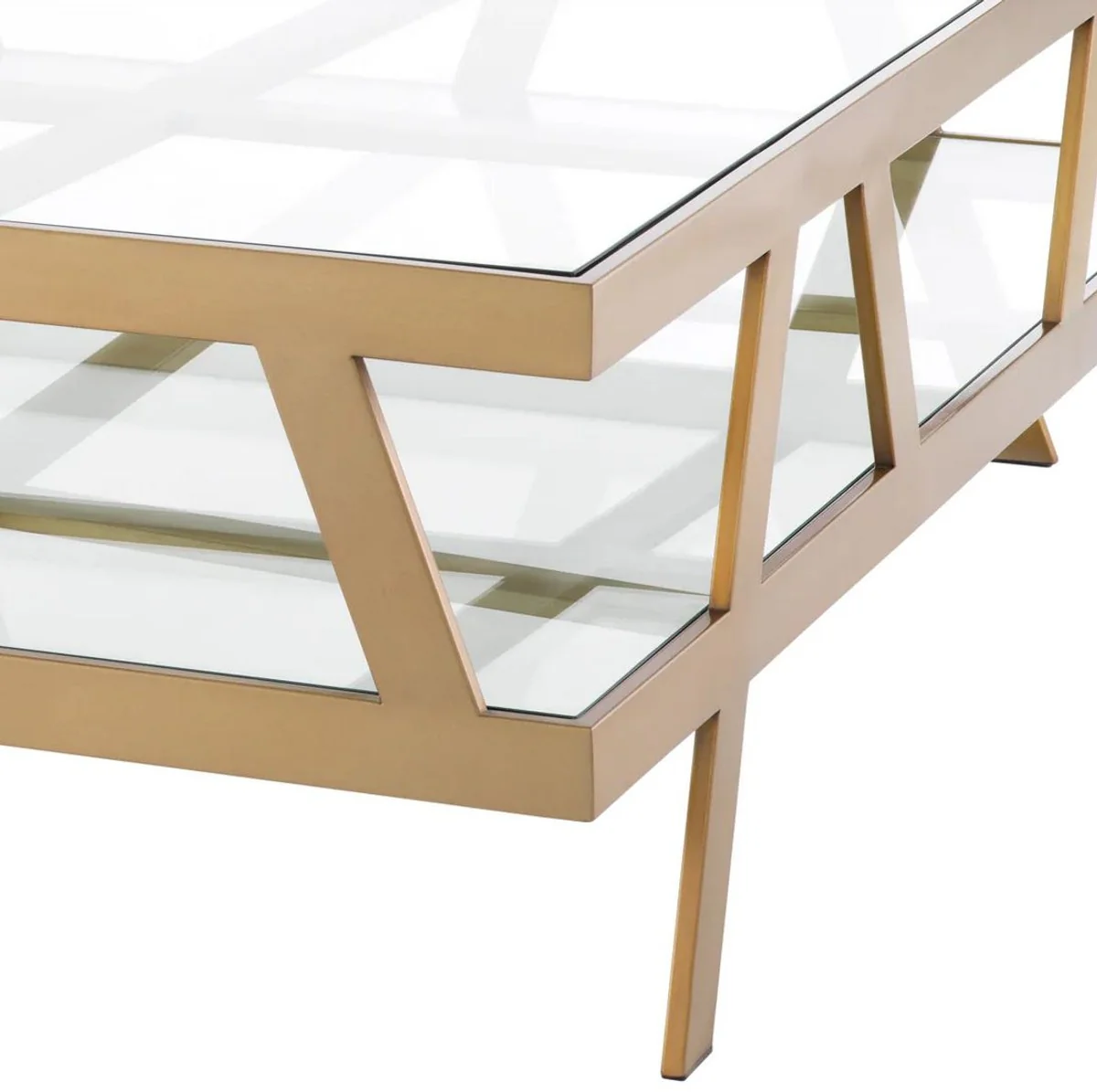 Luxus Couchtisch Messing 110 x 110 x H. 37 cm - Quadratischer Edelstahl Wohnzimmertisch mit Glasplatten - Wohnzimmer Möbel - Hotel Möbel - Luxus Möbel - Luxus Qualität