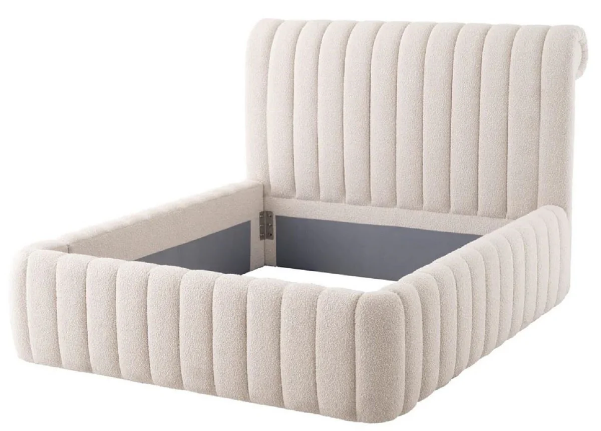 Luxus Doppelbett Creme 210 x 266 x H. 155 cm - Massivholz Bett mit Kopfteil - Schlafzimmer Möbel - Hotel Möbel - Luxus Möbel - Luxus Einrichtung