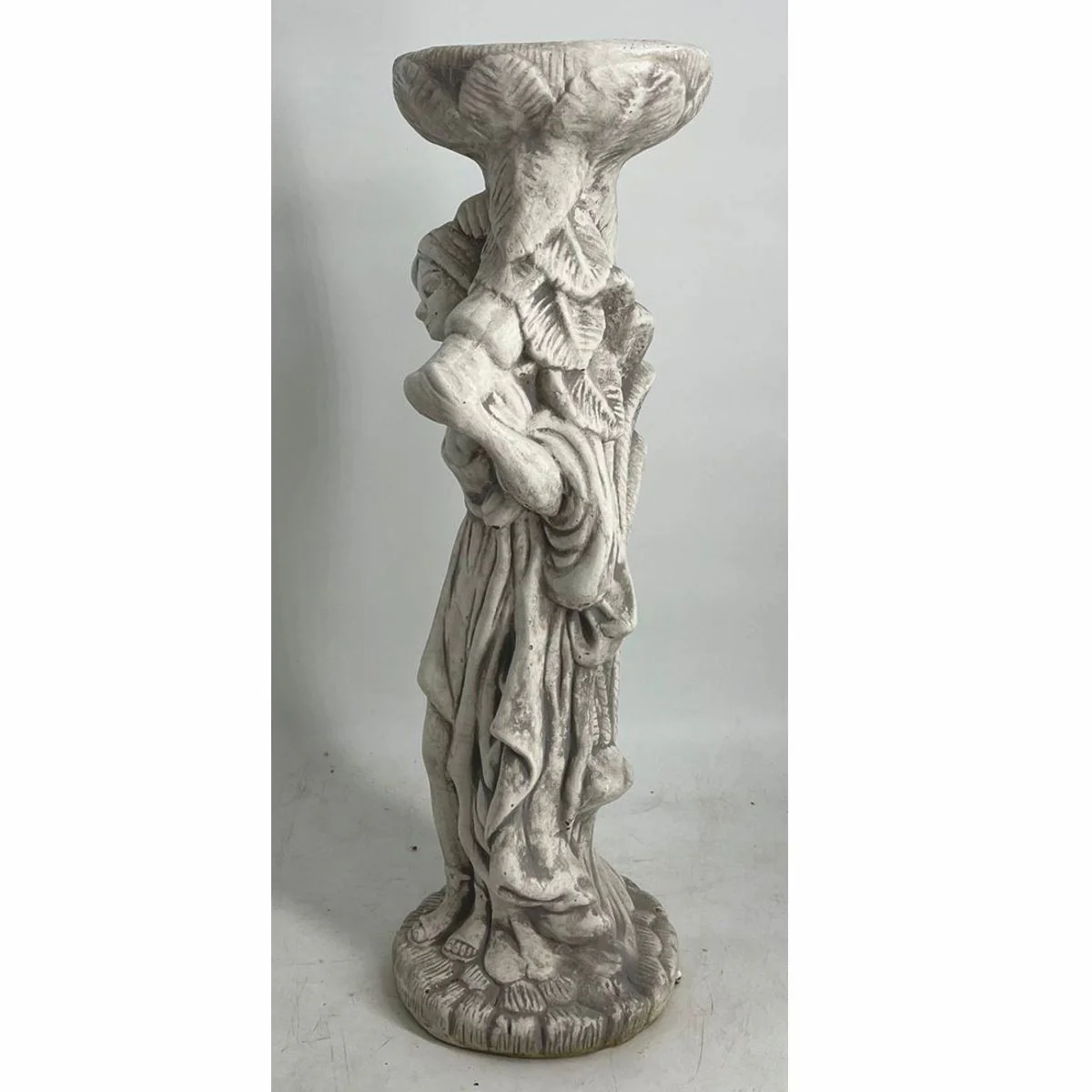 Jugendstil Garten Deko Beton Skulptur Frau mit Blumentopf Grau H. 60 cm