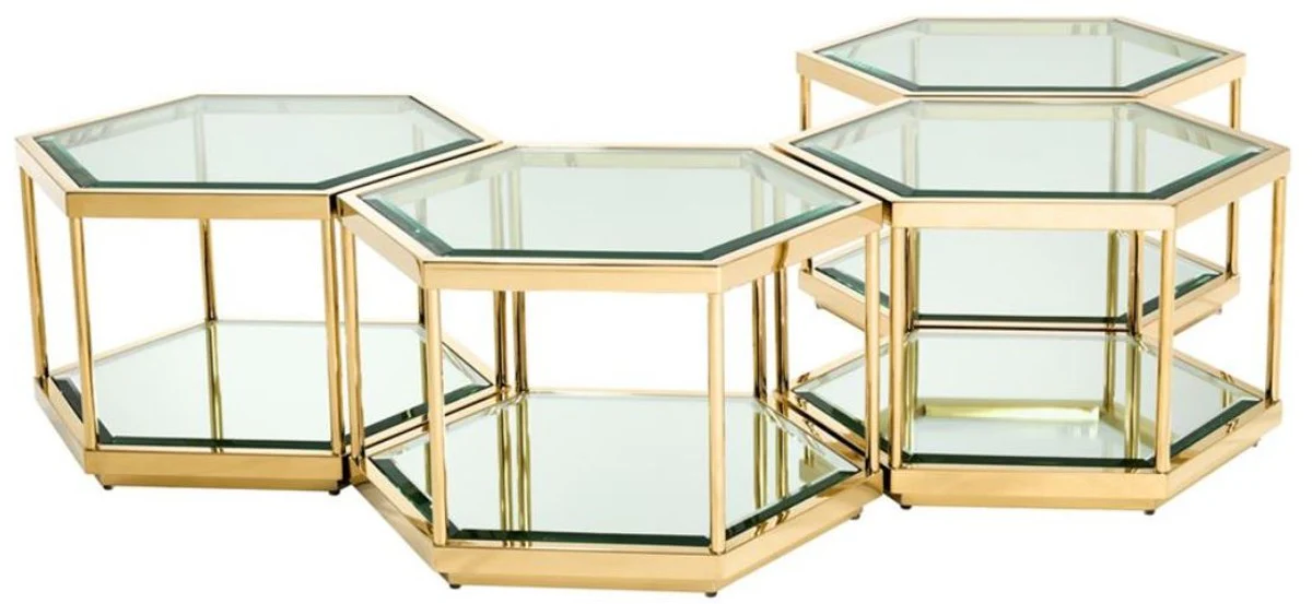Luxus Couchtisch / Wohnzimmertisch 4er Set Gold 60 x 52 x H. 36 cm - Wohnzimmermöbel