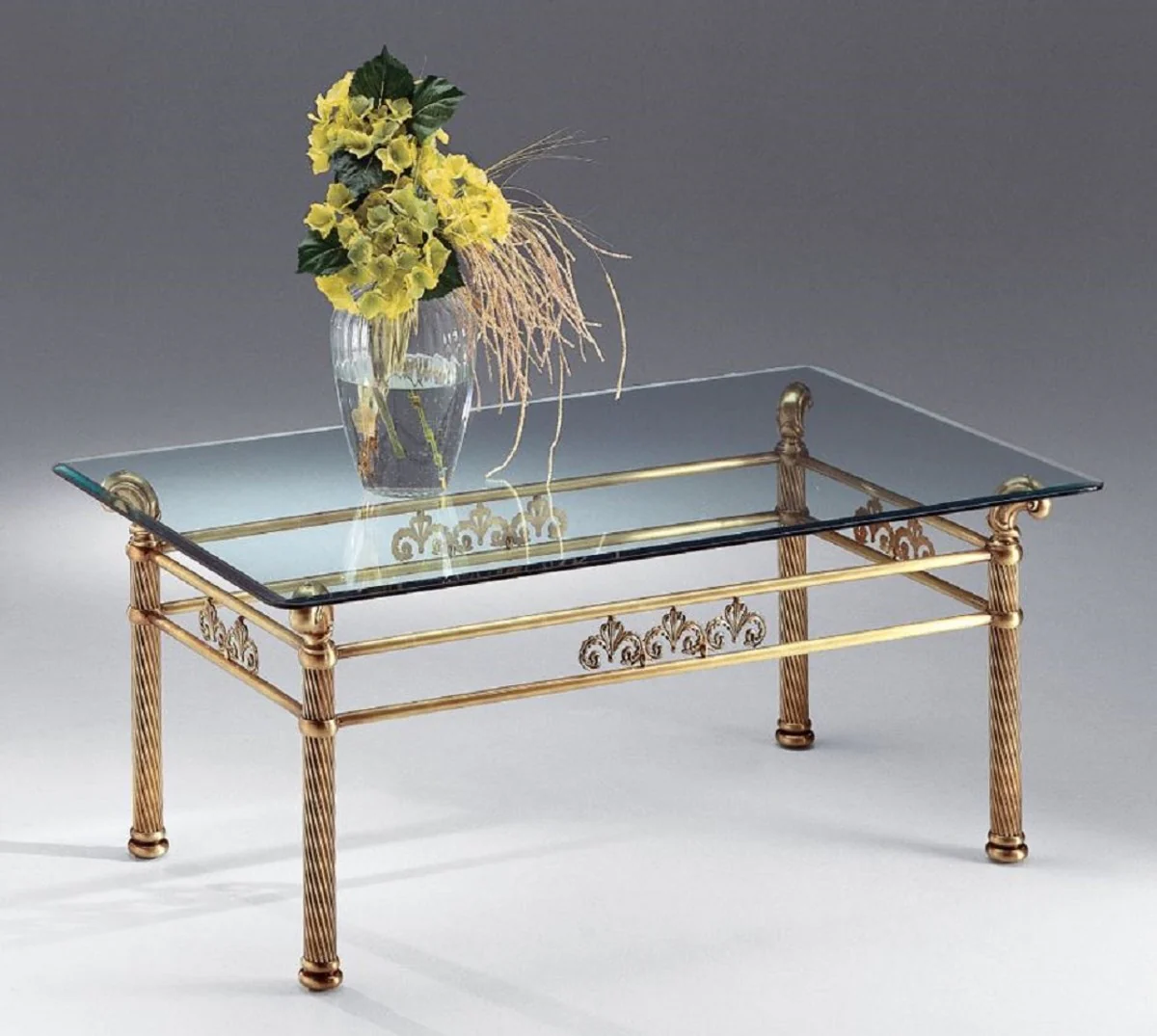 Luxus Couchtisch Messing / Antik Bronze 120 x 70 x H. 50 cm - Rechteckiger Messing Wohnzimmertisch mit Glasplatte - Wohnzimmer Möbel - Luxus Qualität - Made in Italy