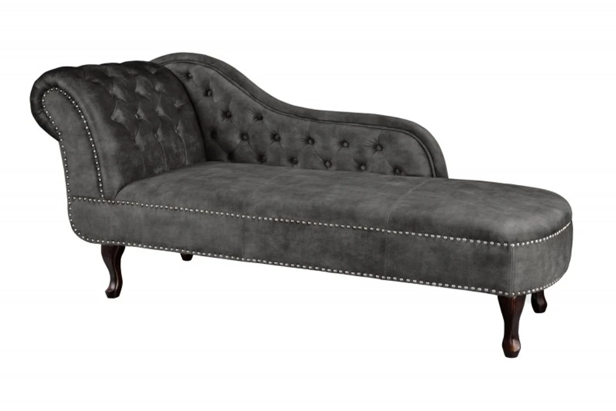 Chesterfield Chaiselongue Dunkelgrau / Braun aus dem Hause - Wohnzimmer Liege Sofa