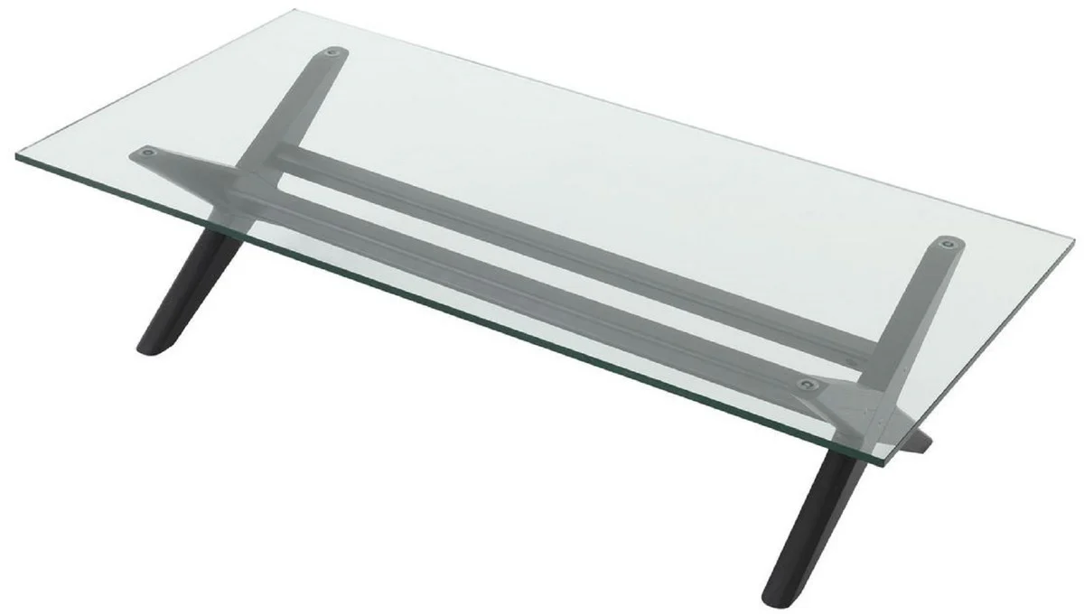 Luxus Couchtisch Schwarz 160 x 80 x H. 40,5 cm - Rechteckiger Massivholz Wohnzimmertisch mit Glasplatte - Luxus Wohnzimmer Möbel