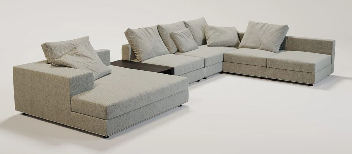 Luxus Ecksofa Grau / Schwarz / Silber 430 x 319 x H. 60 cm - Edles Wohnzimmer Sofa mit Kissen - Luxus Möbel - Luxus Qualität