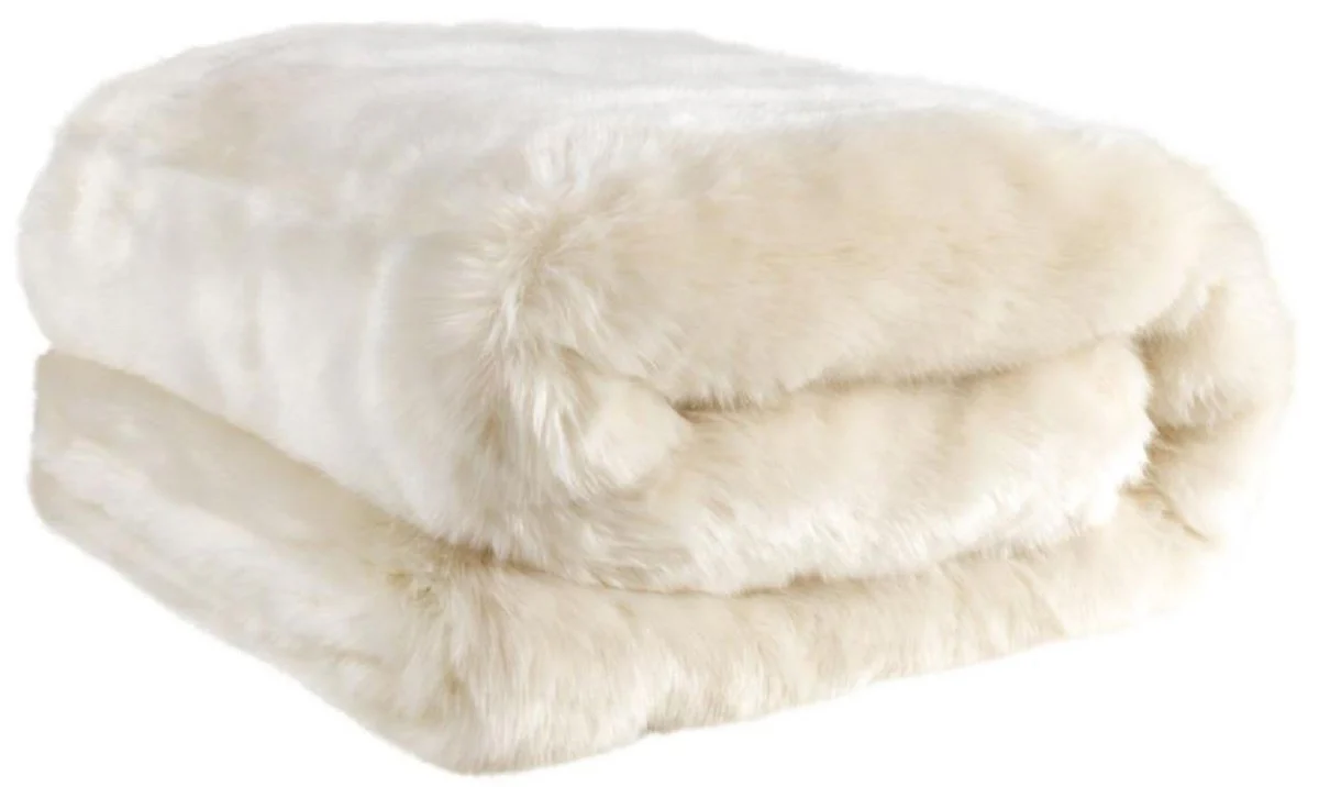 Luxus Tagesdecke / Wohndecke Weiß 170 x 145 cm - Kunstfell Kuscheldecke