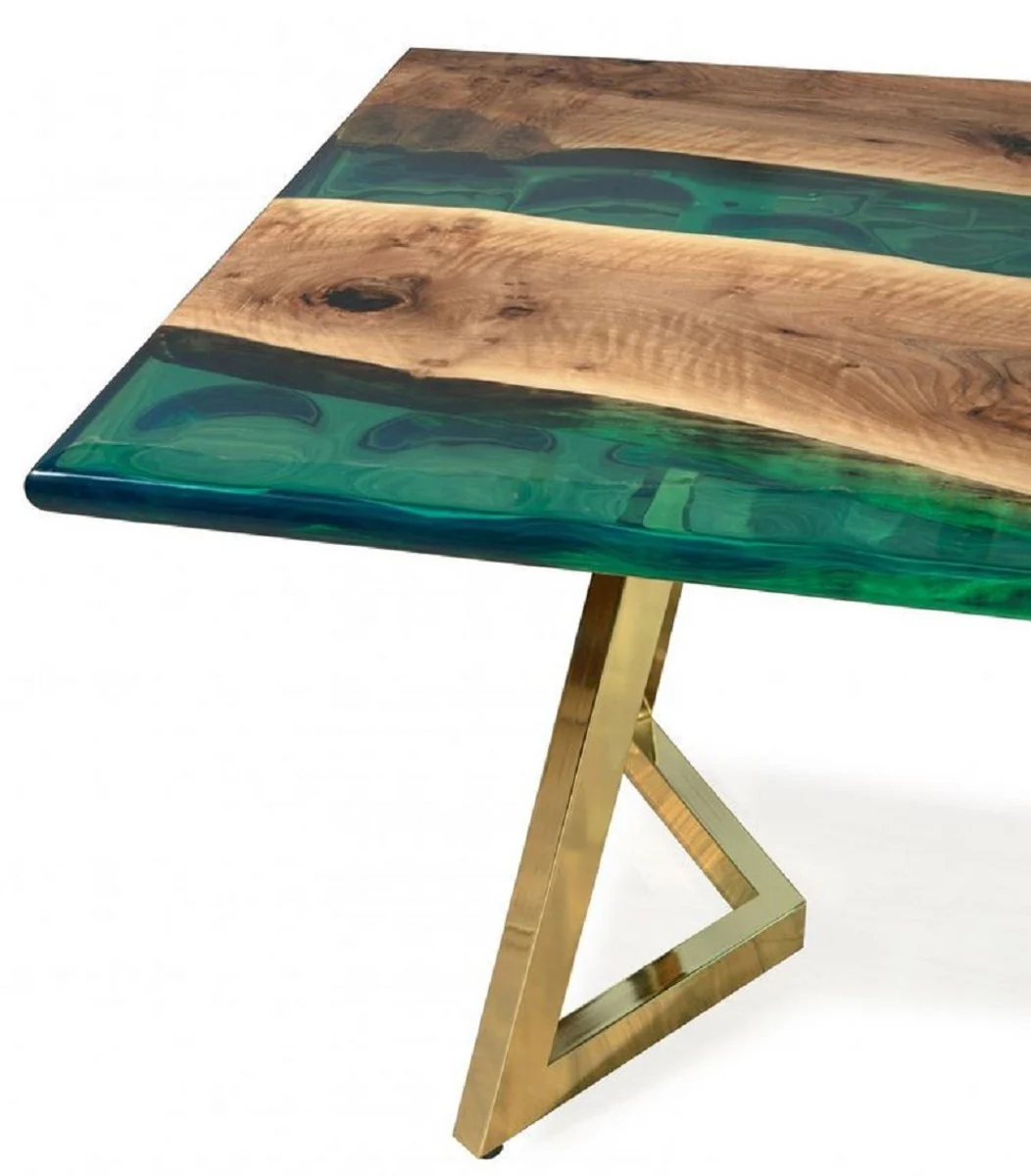 Luxus Esstisch Braun / Grün / Gold 210 x 100 x H. 76 cm - Rechteckiger Küchentisch mit Epoxiharz - Esszimmer Möbel - Epoxiharz Möbel - Luxus Möbel