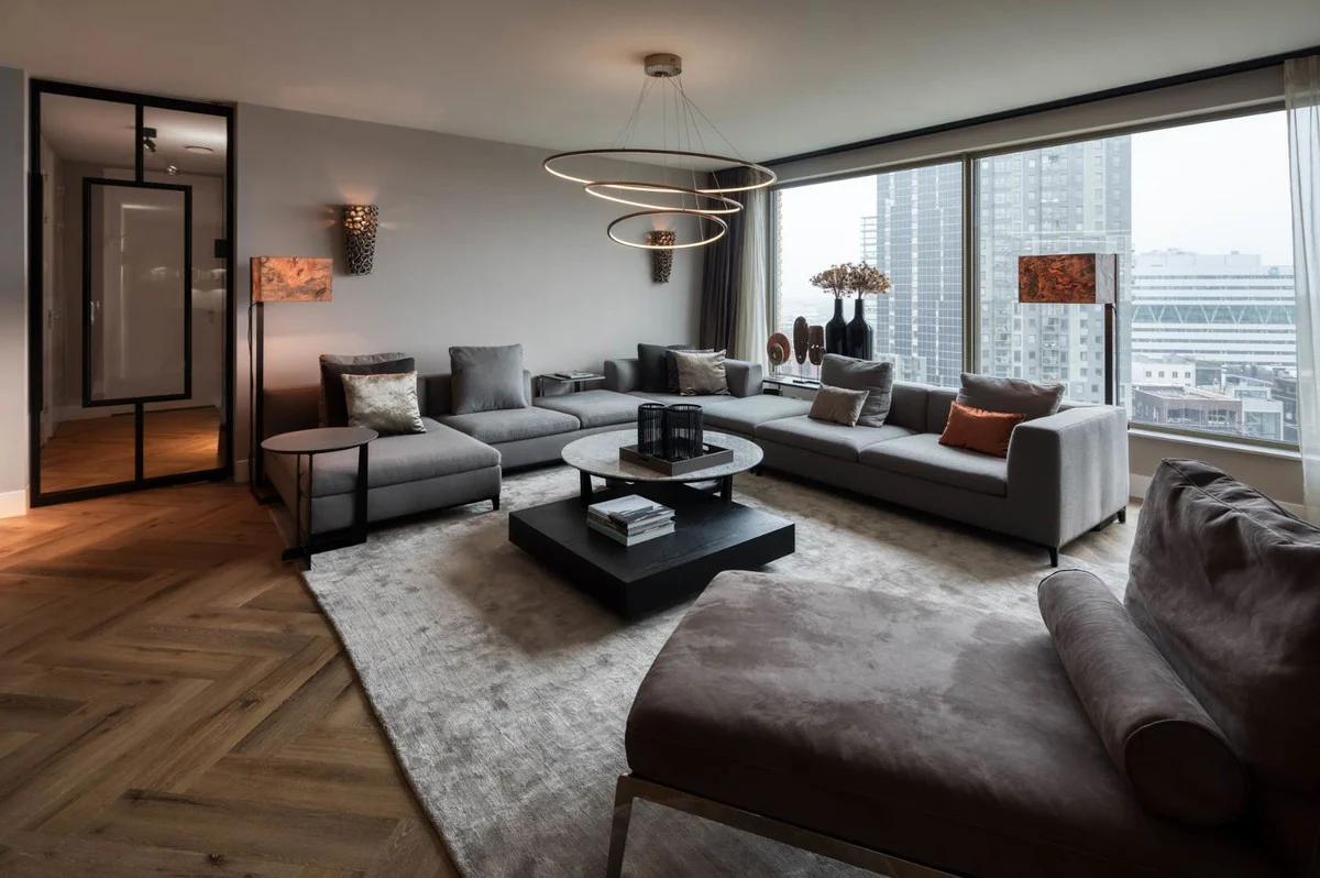 Luxus Wildleder Chaiselongue Braun / Silber 160 x 80 x H. 85 cm - Nubuk Leder Wohnzimmer Relax Liege mit Kissen - Luxus Wohnzimmer Möbel