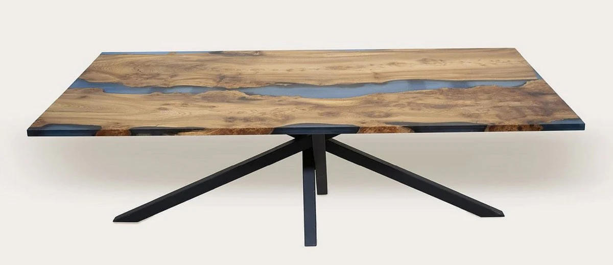 Luxus Esstisch Braun / Blau / Schwarz 250 cm