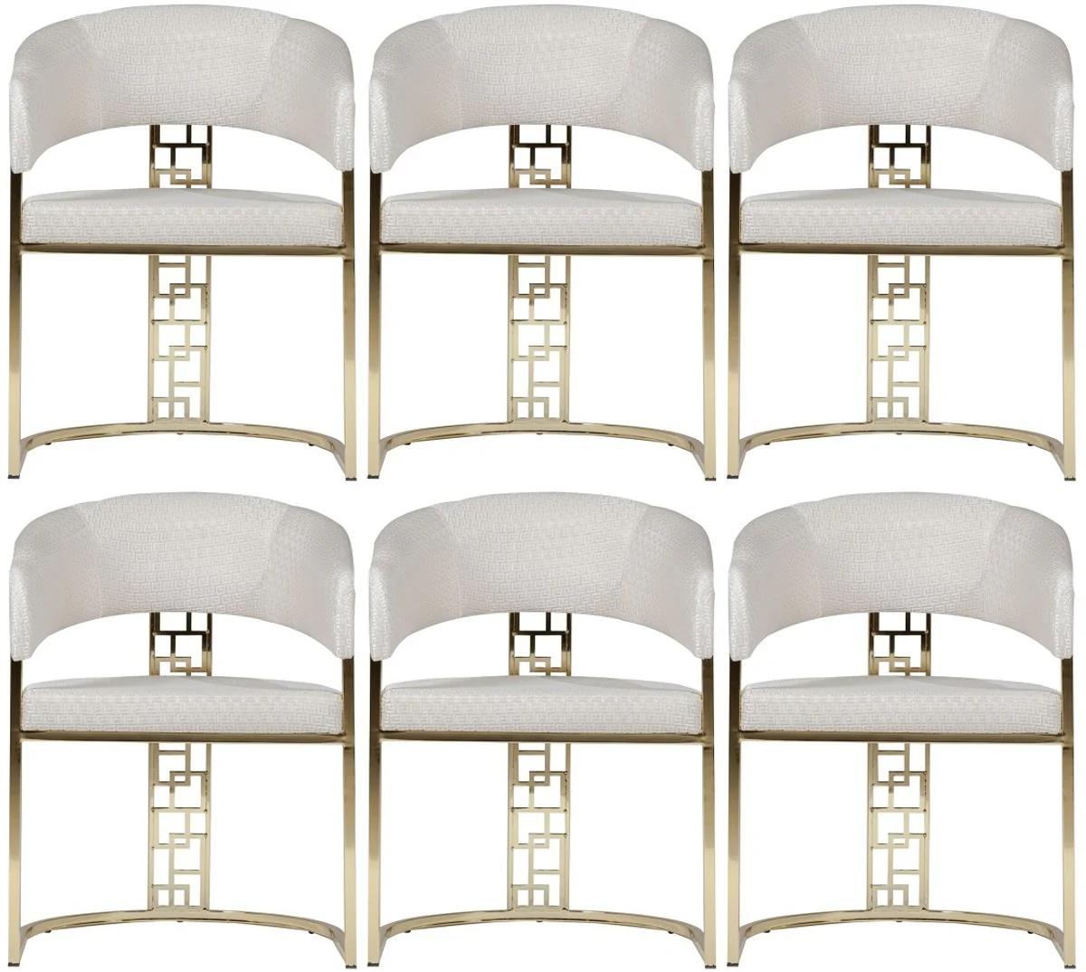 Luxus Esszimmer Stuhl 6er Set mit Armlehnen Weiß / Gold H. 83 cm
