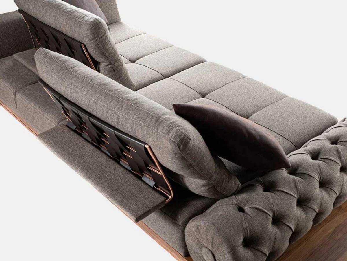 Luxus Sofa Grau / Braun / Kupfer 270 x 100 x H. 65 cm - Wohnzimmer Sofa mit verstellbaren Rückenlehnen - Wohnzimmer Möbel - Hotel Möbel - Luxus Möbel