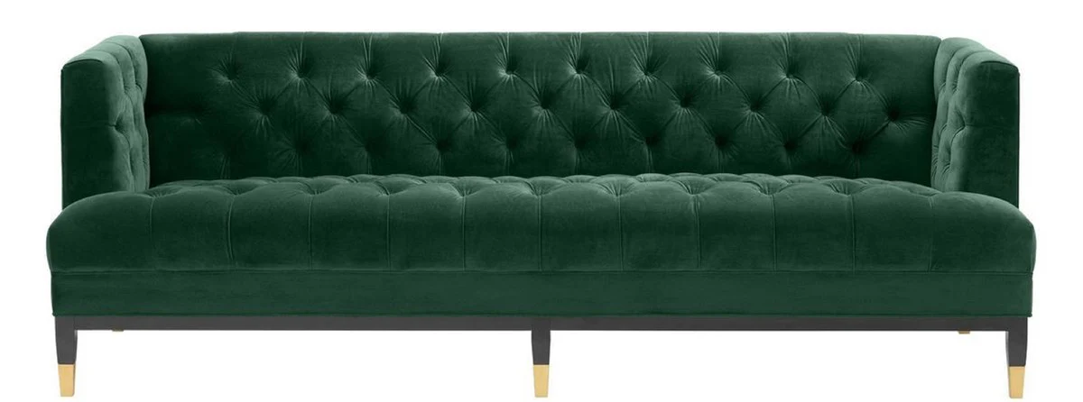 Luxus Wohnzimmer Sofa Grün / Schwarz / Messingfarben 230 x 85 x H. 79 cm - Chesterfield Samtsofa