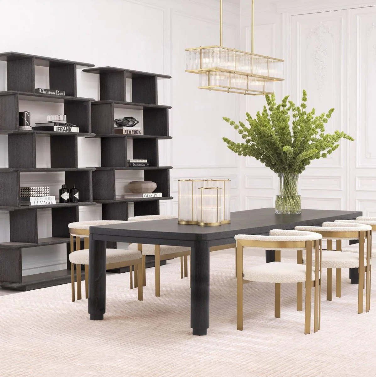 Luxus Esstisch Anthrazitgrau 300 x 115 x H. 76 cm - Massivholz Küchentisch - Rechteckiger Esszimmertisch - Luxus Esszimmer Möbel