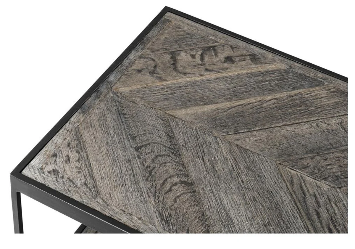 Luxus Couchtisch aus verzinktem Stahl und verwittertem Eichenholz - Designer Wohnzimmertisch