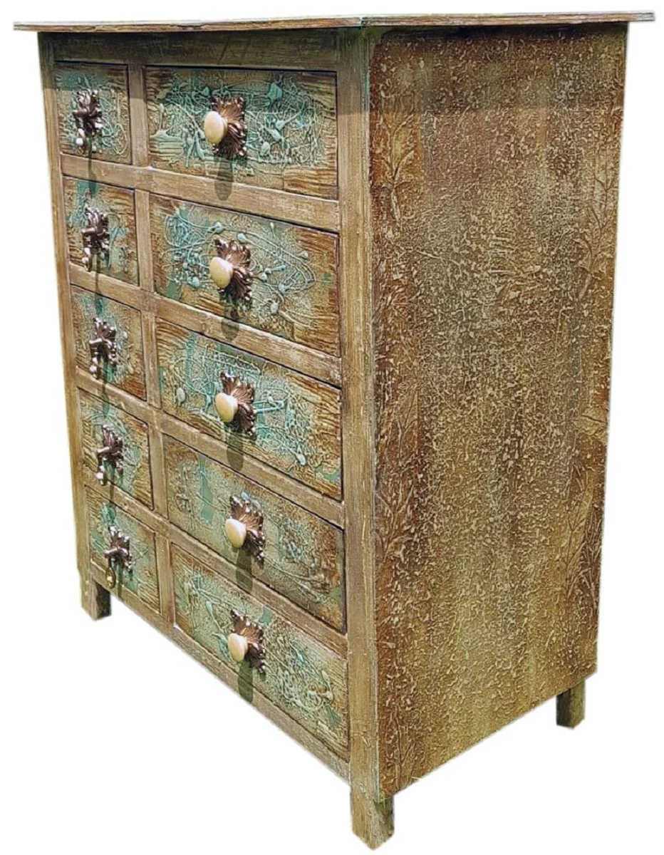 Luxus Landhausstil Kommode Antik Mehrfarbig - Handgefertigter Massivholz Schrank mit 10 Schubladen - Landhausstil Möbel