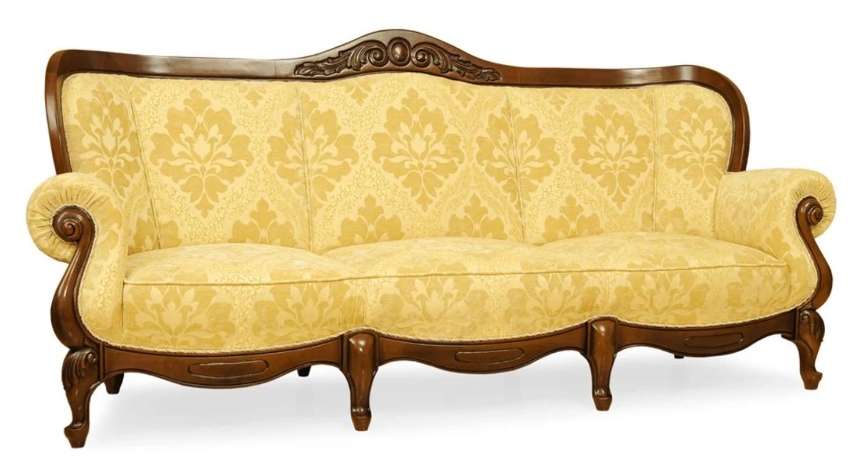 Luxus Barock Sofa Gelb / Braun 240 cm - Barockstil Wohnzimmer Möbel