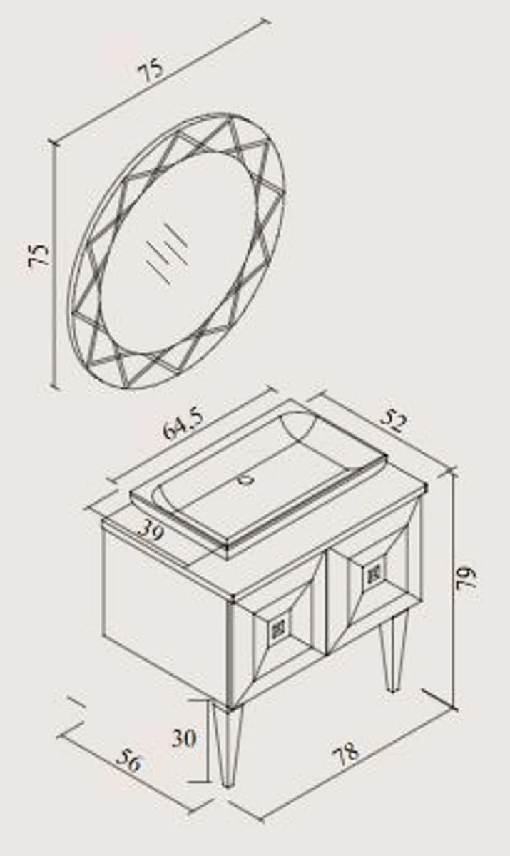 Luxus Barock Badezimmer Set Gold - Waschtisch mit Waschbecken und Wandspiegel - Edel & Prunkvoll - Luxus Qualität
