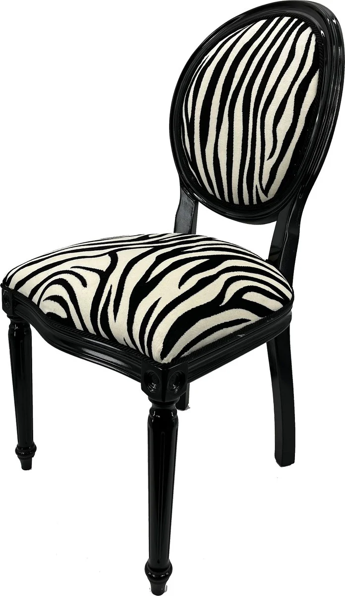 Luxus Barock Esszimmer Stuhl Zebra / Schwarz - Handgefertigter Antik Stil Stuhl mit edlem Samtstoff - Esszimmer Möbel im Barockstil - Barock Möbel - Barock Einrichtung