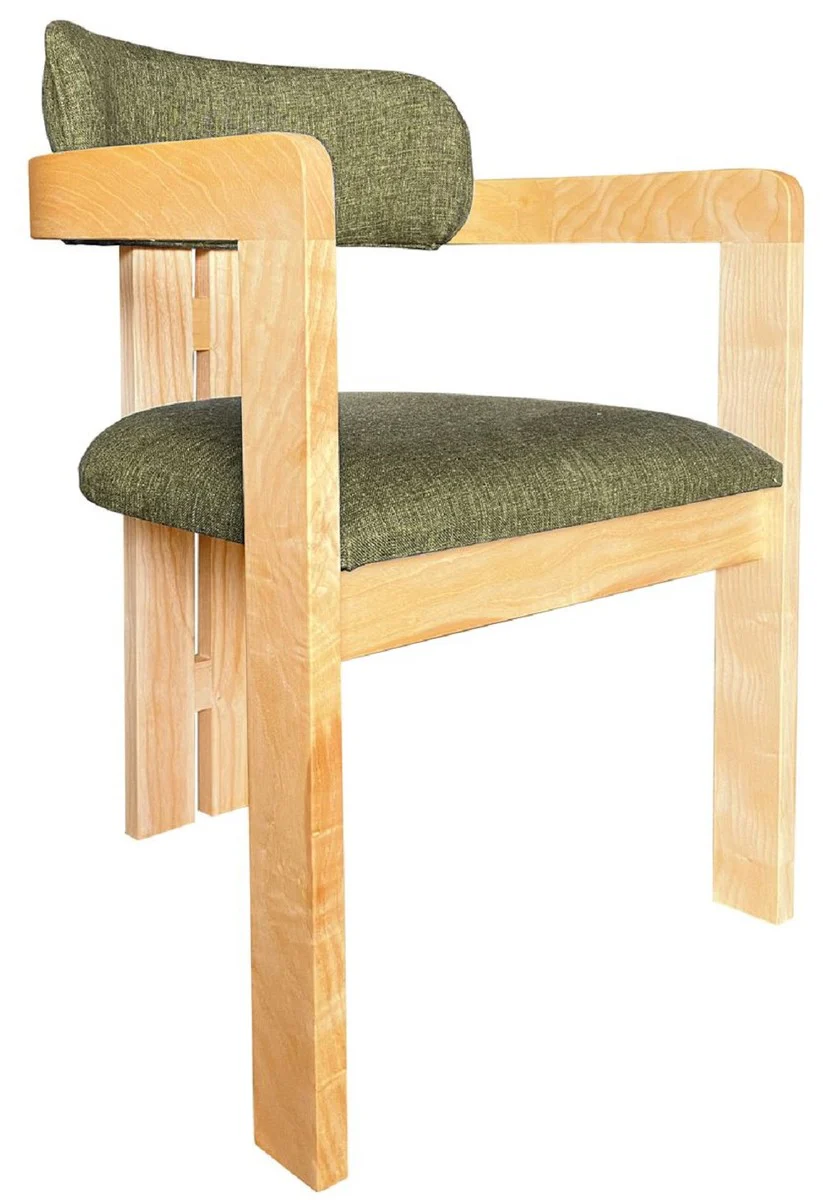 Luxus Esszimmer Stuhl mit Armlehnen Grün / Naturfarben 56 x 54 x H. 82 cm - Massivholz Küchen Stuhl - Esszimmer Möbel - Restaurant Möbel - Massivholz Möbel - Luxus Möbel