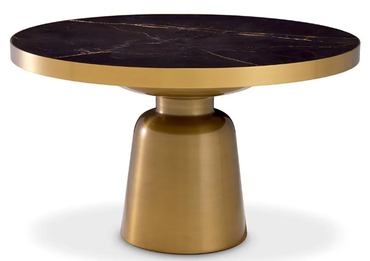 Luxus Couchtisch schwarz / Antik Messingfarbig Ø 79,5 x H. 47,5 cm - Runder Couchtisch - Luxus Wohnzimmer Möbel