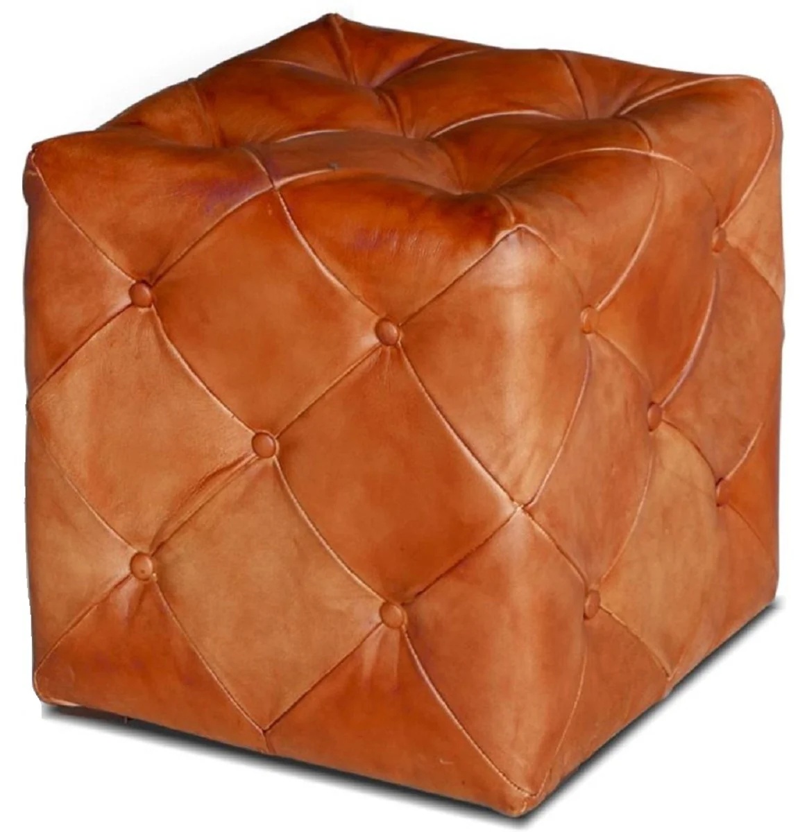 Luxus Chesterfield Leder Hocker 40 x 40 x H. 45 cm - Verschiedene Farben - Echtleder Fußhocker - Chesterfield Wohnzimmer Möbel