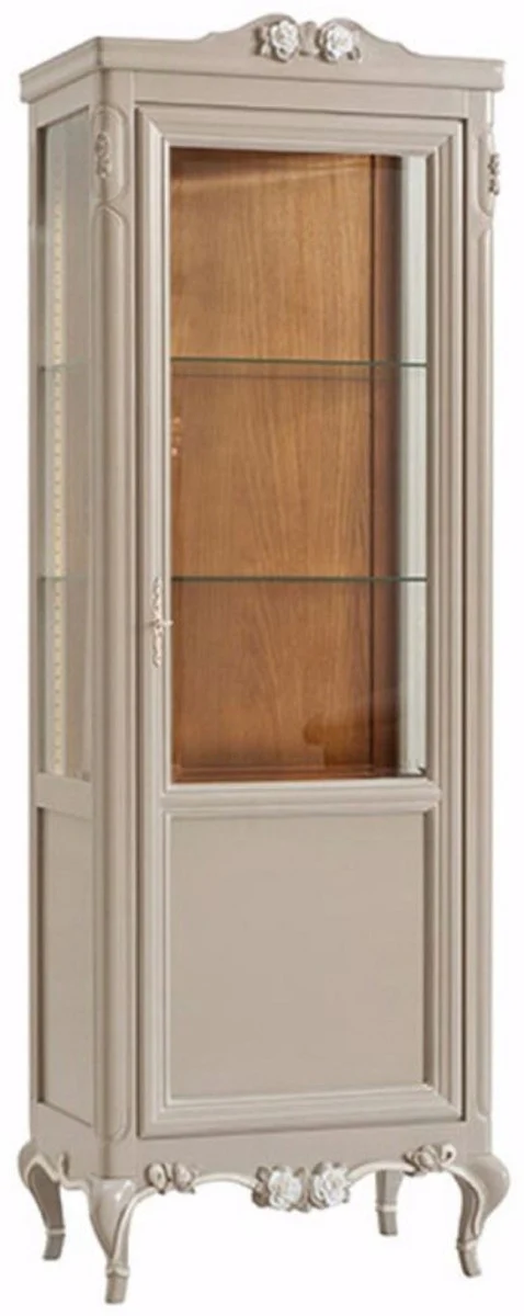 Luxus Barock Vitrine Grau / Creme / Braun - Handgefertigter italienischer Barockstil Vitrinenschrank - Barockstil Möbel - Italienische Barock Möbel - Luxus Qualität - Made in Italy