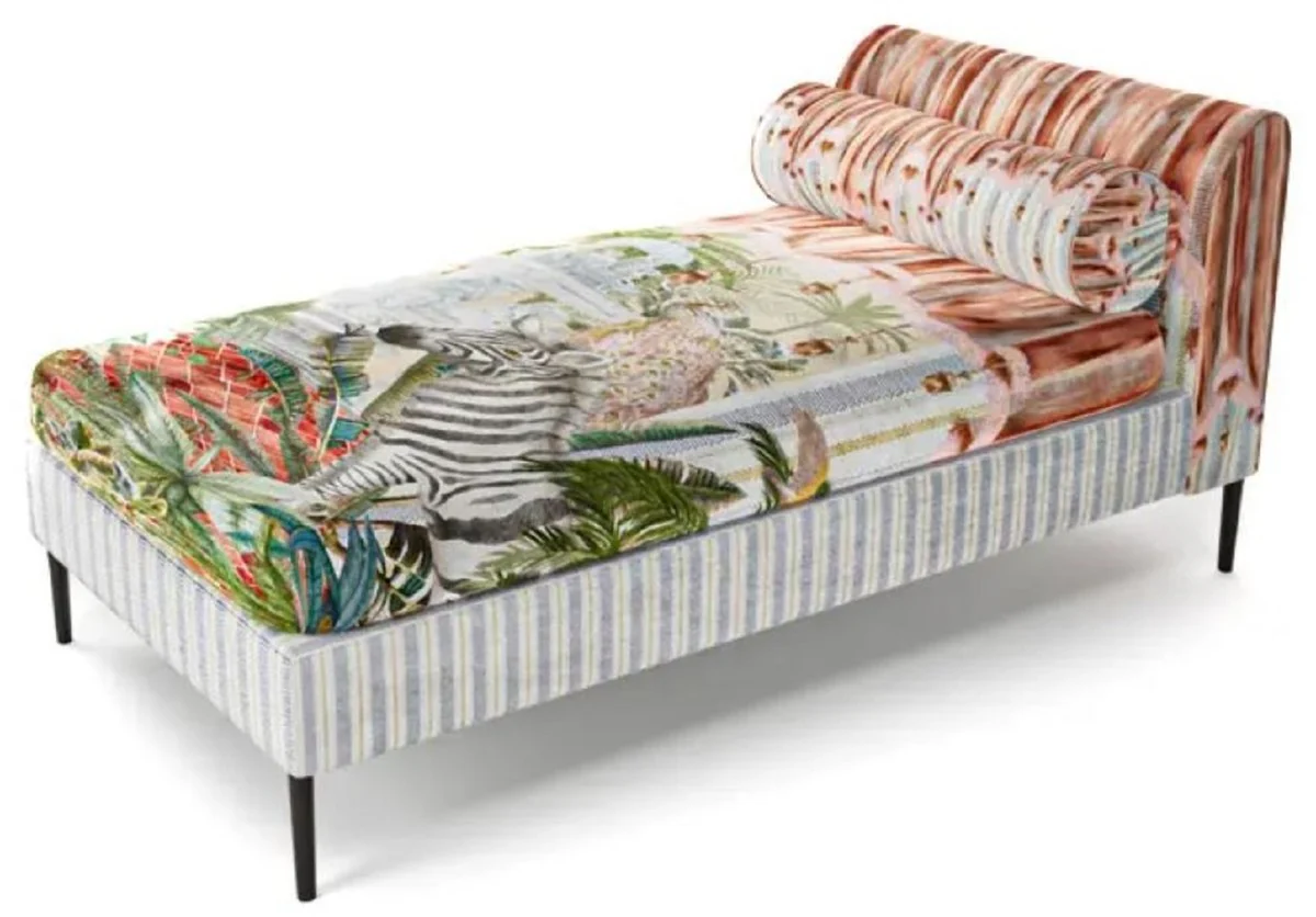 Luxus Chaiselongue Mehrfarbig / Schwarz 84 x 164 x H. 80 cm - Wohnzimmer Liegesessel - Recamiere - Wohnzimmer Möbel - Luxus Möbel