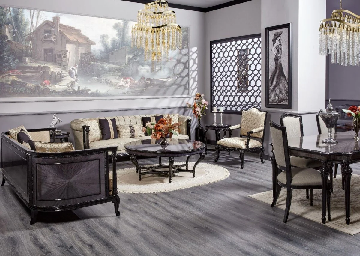 Luxus Barock Sofa Gold / Schwarz - Prunkvolles Wohnzimmer Sofa - Barockstil Wohnzimmer Möbel - Luxus Möbel im Barockstil - Barock Einrichtung - Edel & Prunkvoll