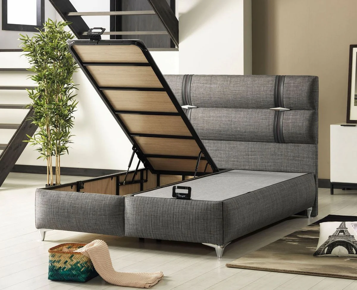 Luxus Doppelbett Grau - Modernes Massivholz Bett - Moderne Schlafzimmer & Hotel Möbel - Luxus Kollektion