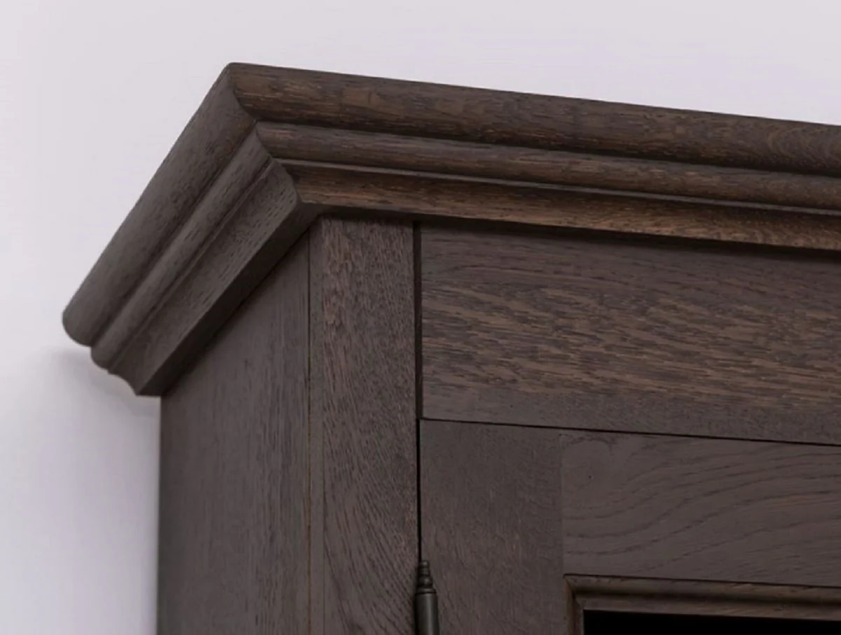 Landhausstil Esszimmerschrank Dunkelbraun 138 x 50 x H. 197 cm - Massivholz Küchenschrank - Esszimmer Möbel im Landhausstil - Landhausstil Esszimmer Einrichtung