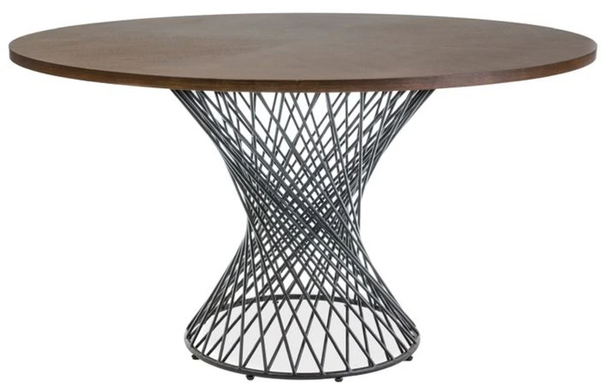 Luxus Esstisch Braun / Schwarz Ø 137 x H. 75 cm - Runder Esszimmertisch - Esszimmer Möbel