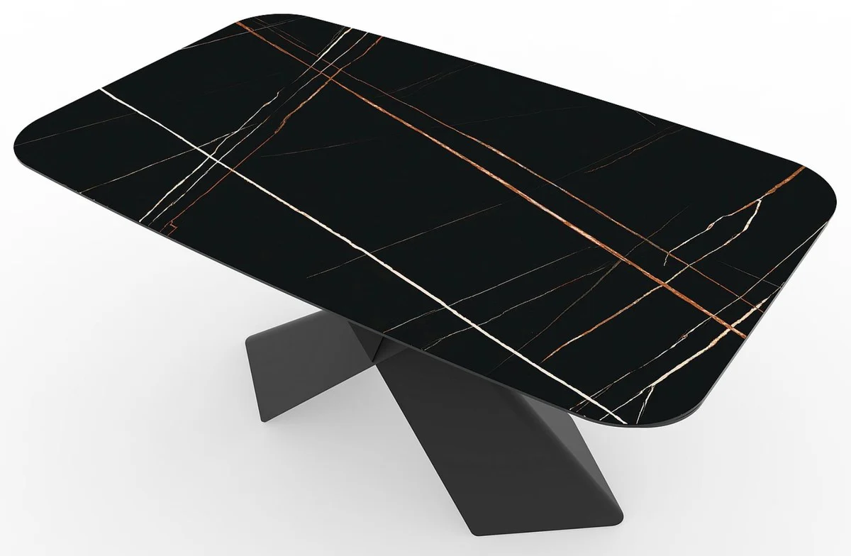 Luxus Esstisch mit gehärteter Glaskeramik Tischplatte Schwarz / Matt Schwarz 160-240 x 95 x H. 76 cm - Ausziehbarer Küchentisch - Esszimmer Möbel - Luxus Möbel