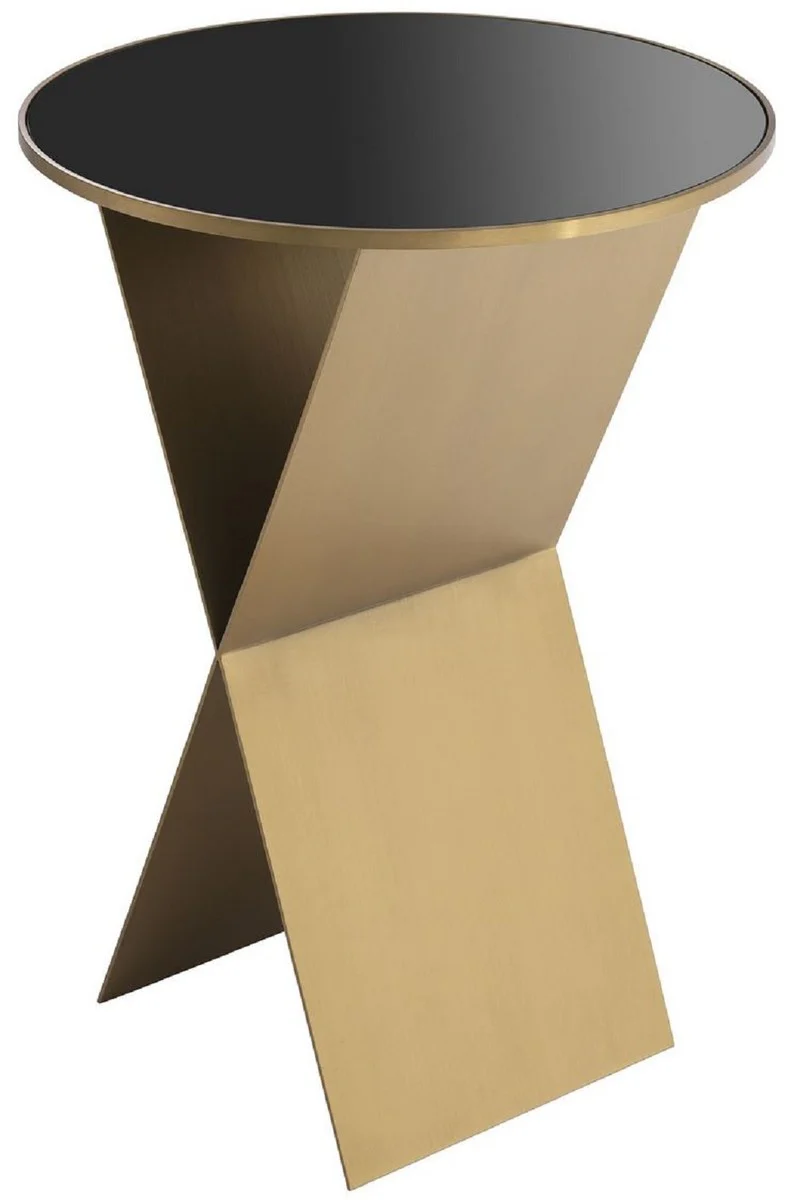 Luxus Beistelltisch Messingfarben / Schwarz Ø 50 x H. 70 cm - Runder Edelstahl Tisch mit Glasplatte - Wohnzimmer Möbel - Luxus Kollektion