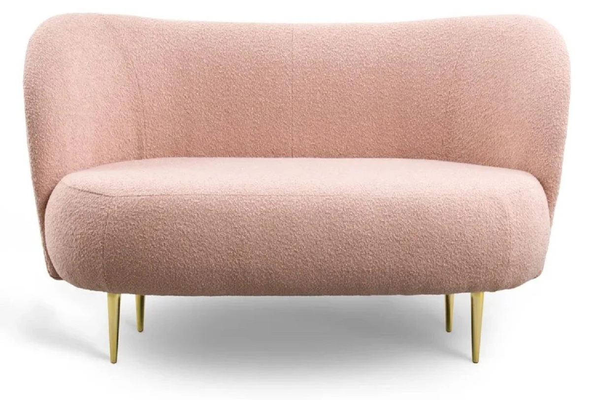 Luxus 2er Sofa Rosa / Gold 130 x 72 x H. 80 cm - Wohnzimmer Sofa mit gebogener Rückenlehne - Wohnzimmer Möbel - Luxus Möbel - Wohnzimmer Einrichtung - Luxus Einrichtung